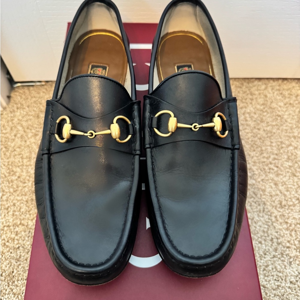 Gucci 1953 Black Leather Gold Horsebit Loafer Size UK 10 US 10.5
